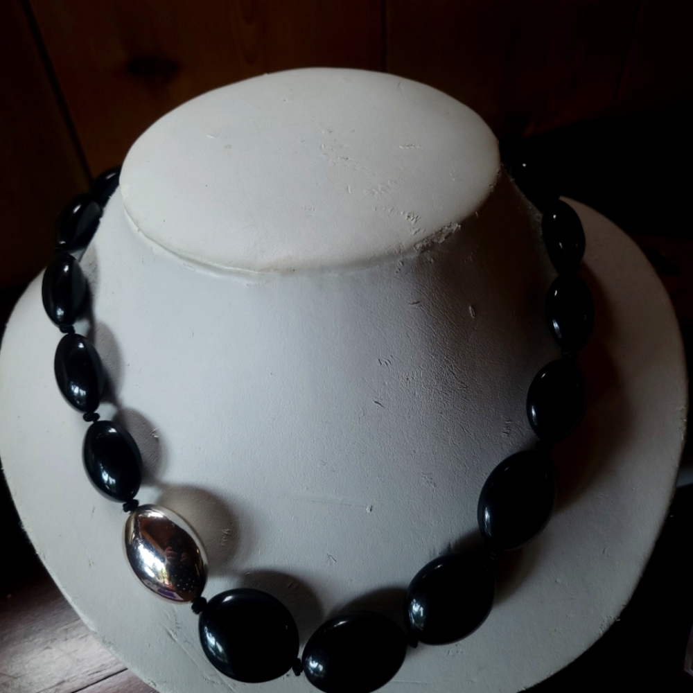 Alfani Acrylic Necklace With All Black Beads & One Silver Bead.